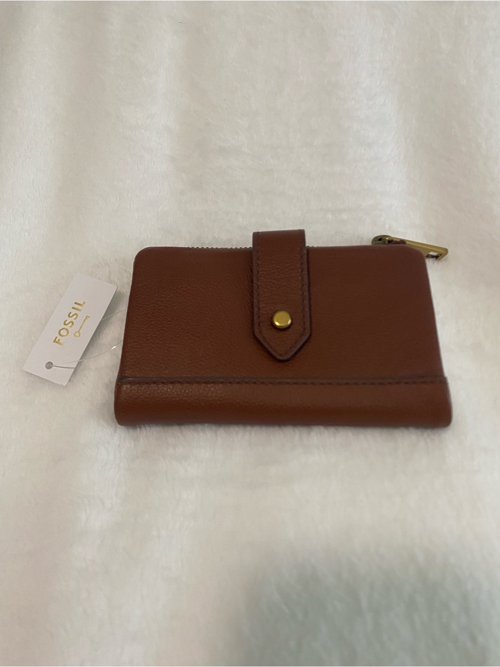 Fossil Brown Leather Card & Coin Holder with Snap Strap